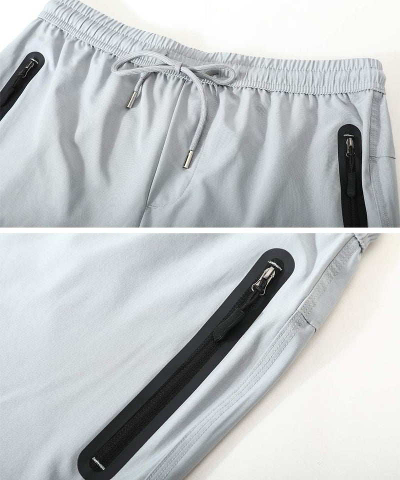 Gopune Men's Casual Pants Lightweight Hiking Running Sweatpants Quick Dry Outdoor Athletic Zipper Pockets (Light Grey,XL) - Image 3